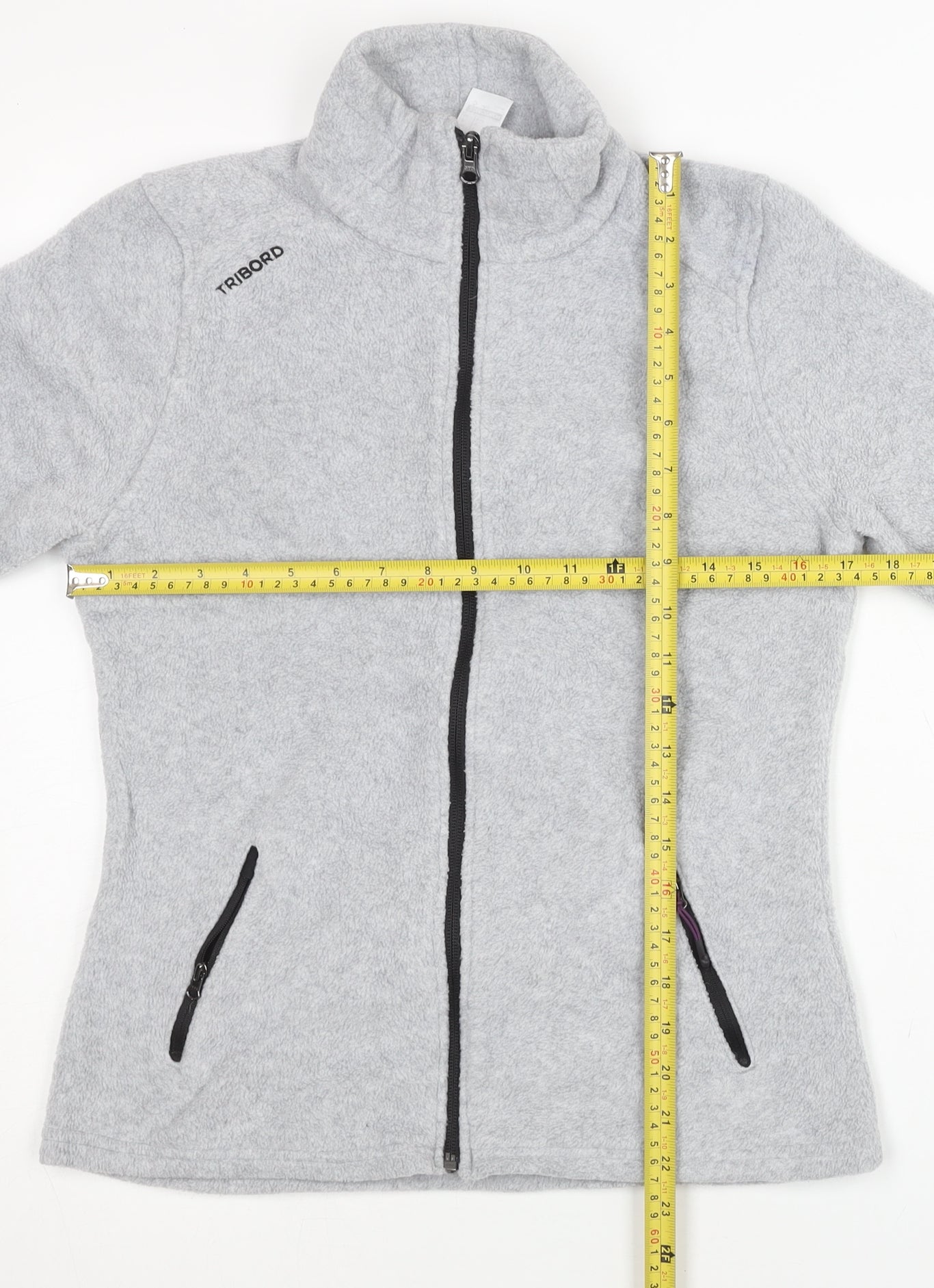 Decathlon Tribord Womens Grey Fleece Jacket Size 10 Full Zip Pockets