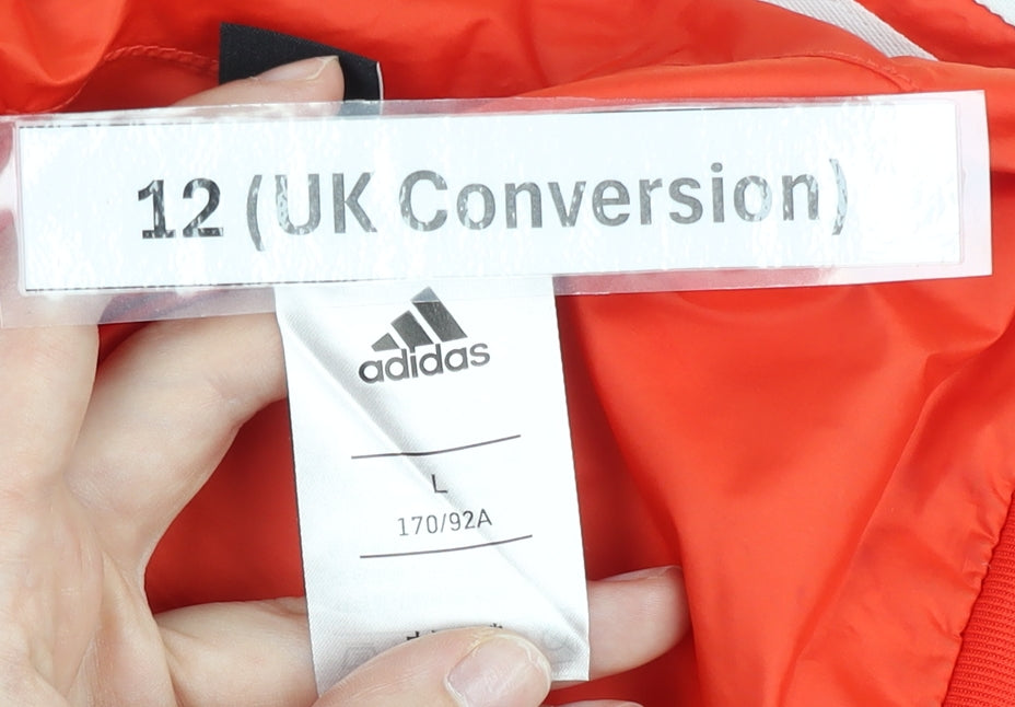 Adidas Womens Red Windbreaker Jacket UK 12 Hooded Full Zip Activewear