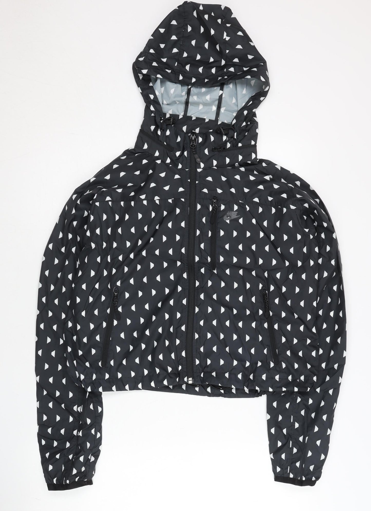 Nike Womens Black XL Windbreaker Jacket Hooded Geometric Lightweight