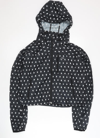 Nike Womens Black XL Windbreaker Jacket Hooded Geometric Lightweight