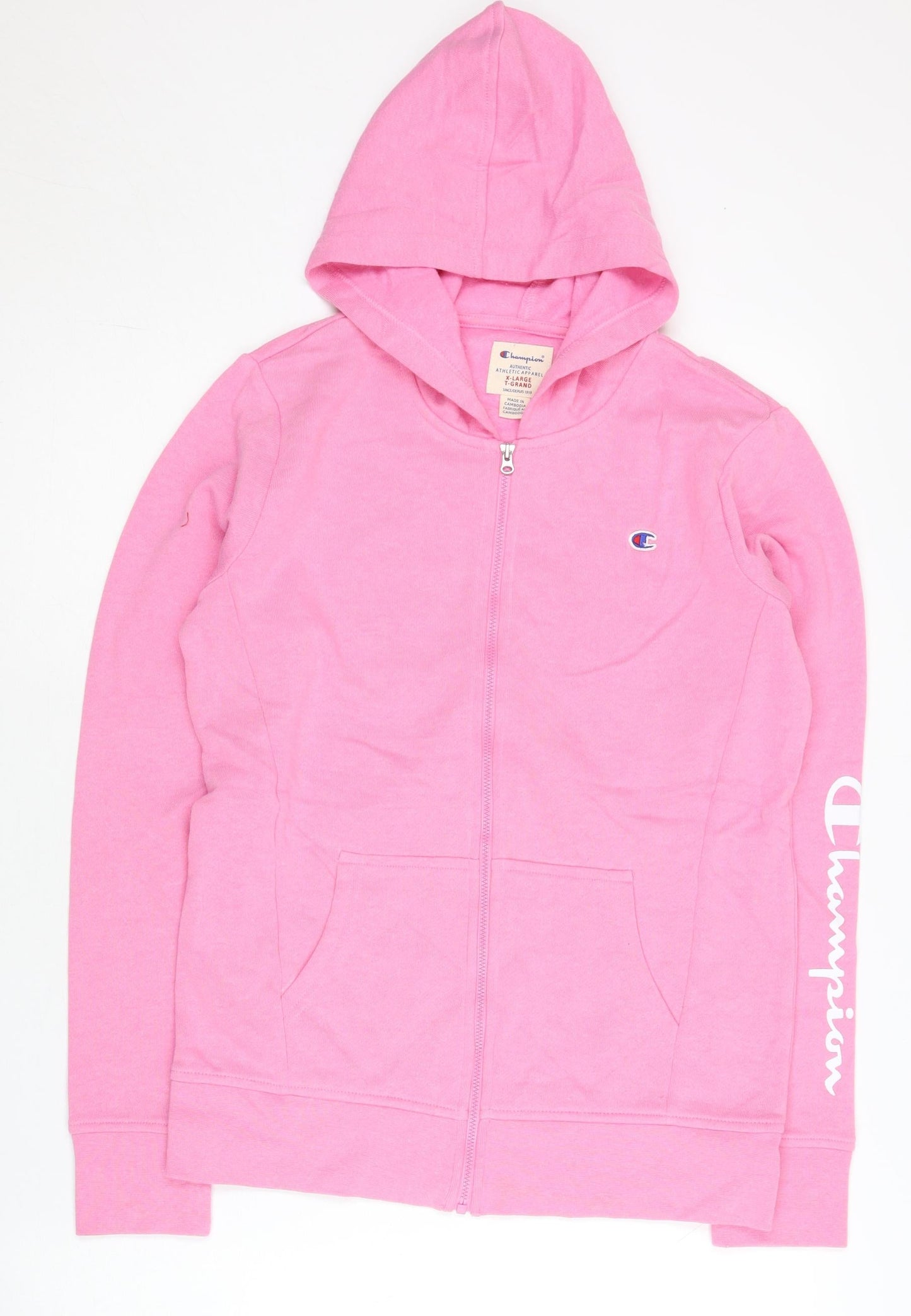 Champion Womens Pink Full Zip Hoodie XL Logo Athletic Sweatshirt