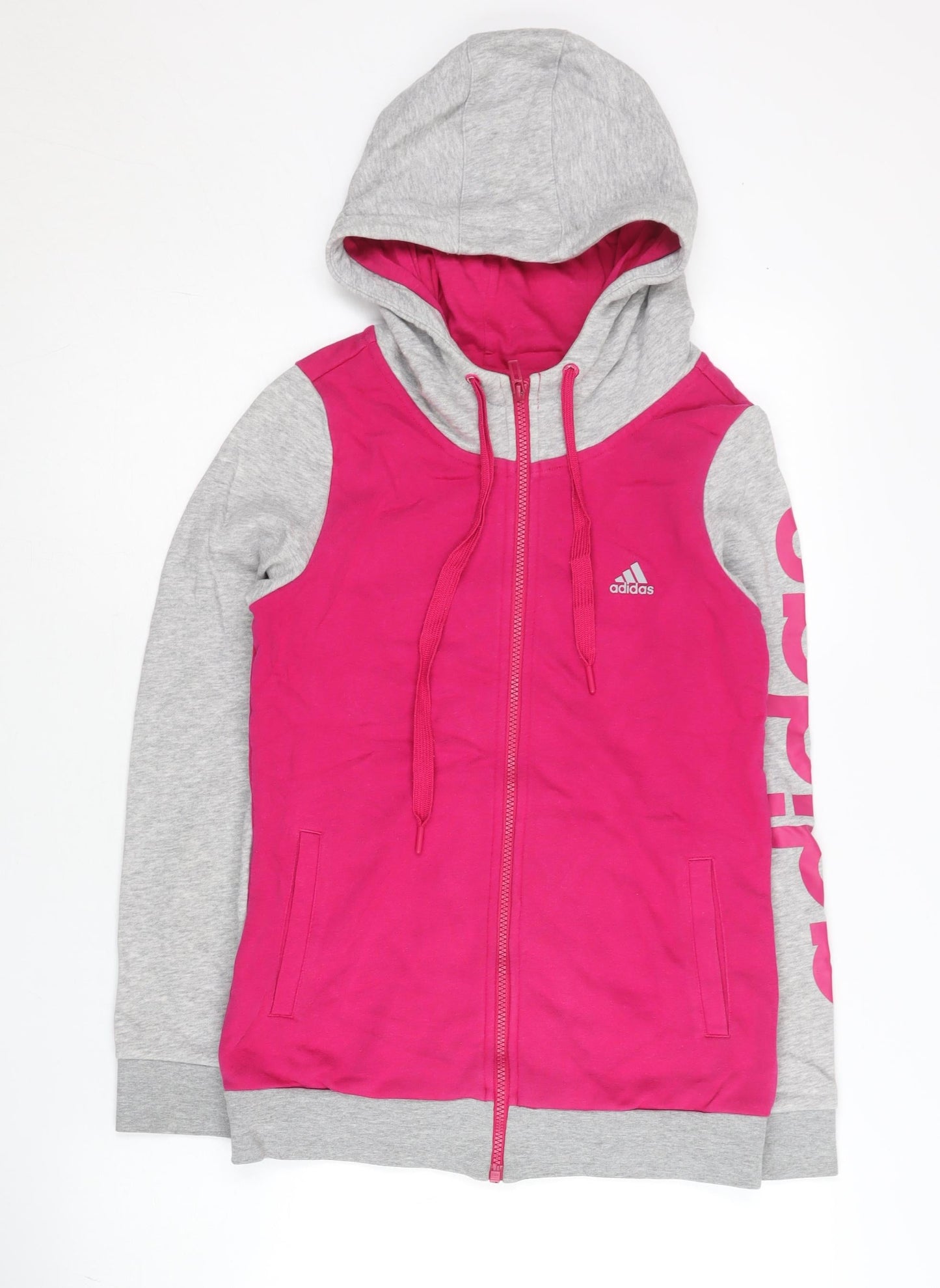 Adidas Women's Grey Pink Full Zip Hoodie Size 10 UK Cotton Blend