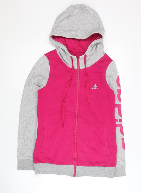 Adidas Women's Grey Pink Full Zip Hoodie Size 10 UK Cotton Blend
