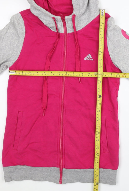 Adidas Women's Grey Pink Full Zip Hoodie Size 10 UK Cotton Blend