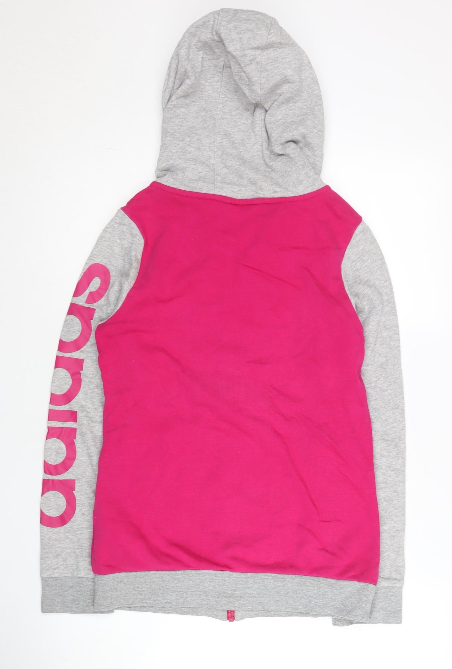Adidas Women's Grey Pink Full Zip Hoodie Size 10 UK Cotton Blend