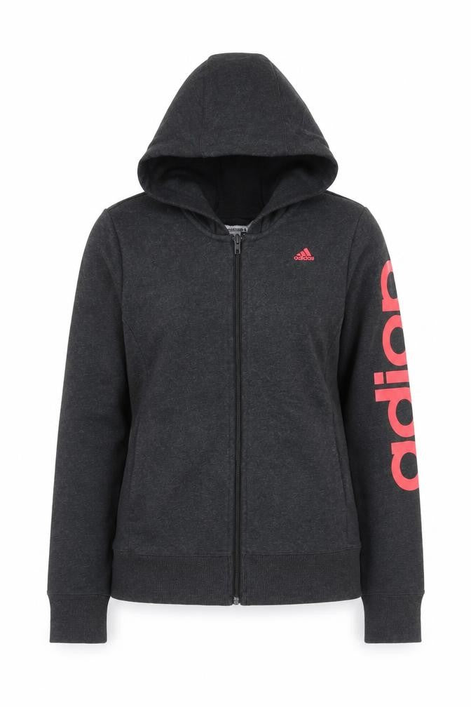 Front view of Adidas Women’s Black Medium Full Zip Hoodie Sweatshirt Sport Essentials