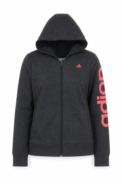 Front view of Adidas Women’s Black Medium Full Zip Hoodie Sweatshirt Sport Essentials