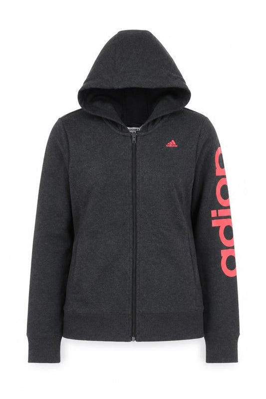 Front view of Adidas Women’s Black Medium Full Zip Hoodie Sweatshirt Sport Essentials