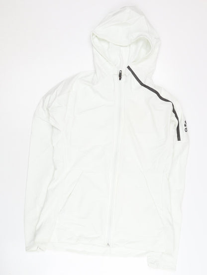 Adidas Womens White Size 10 Windbreaker Jacket Hooded Lightweight