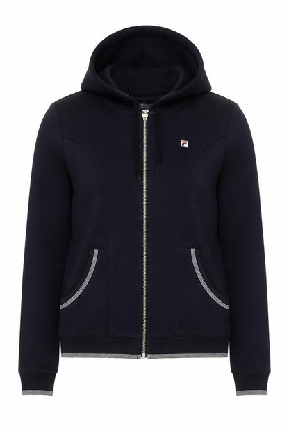 Front view of Fila Women’s Black Full Zip Hoodie, size UK 8, Casual Sportswear