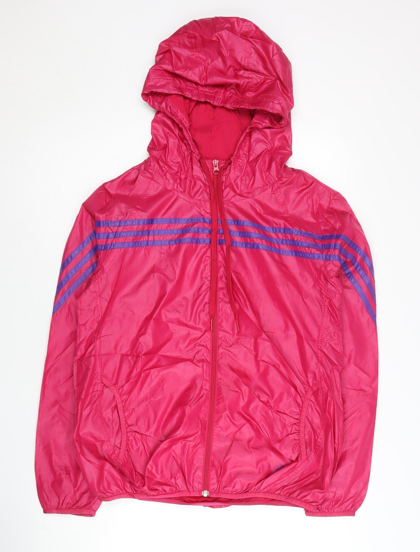 Adidas Womens Pink Size 10 Windbreaker Jacket Hooded Full Zip