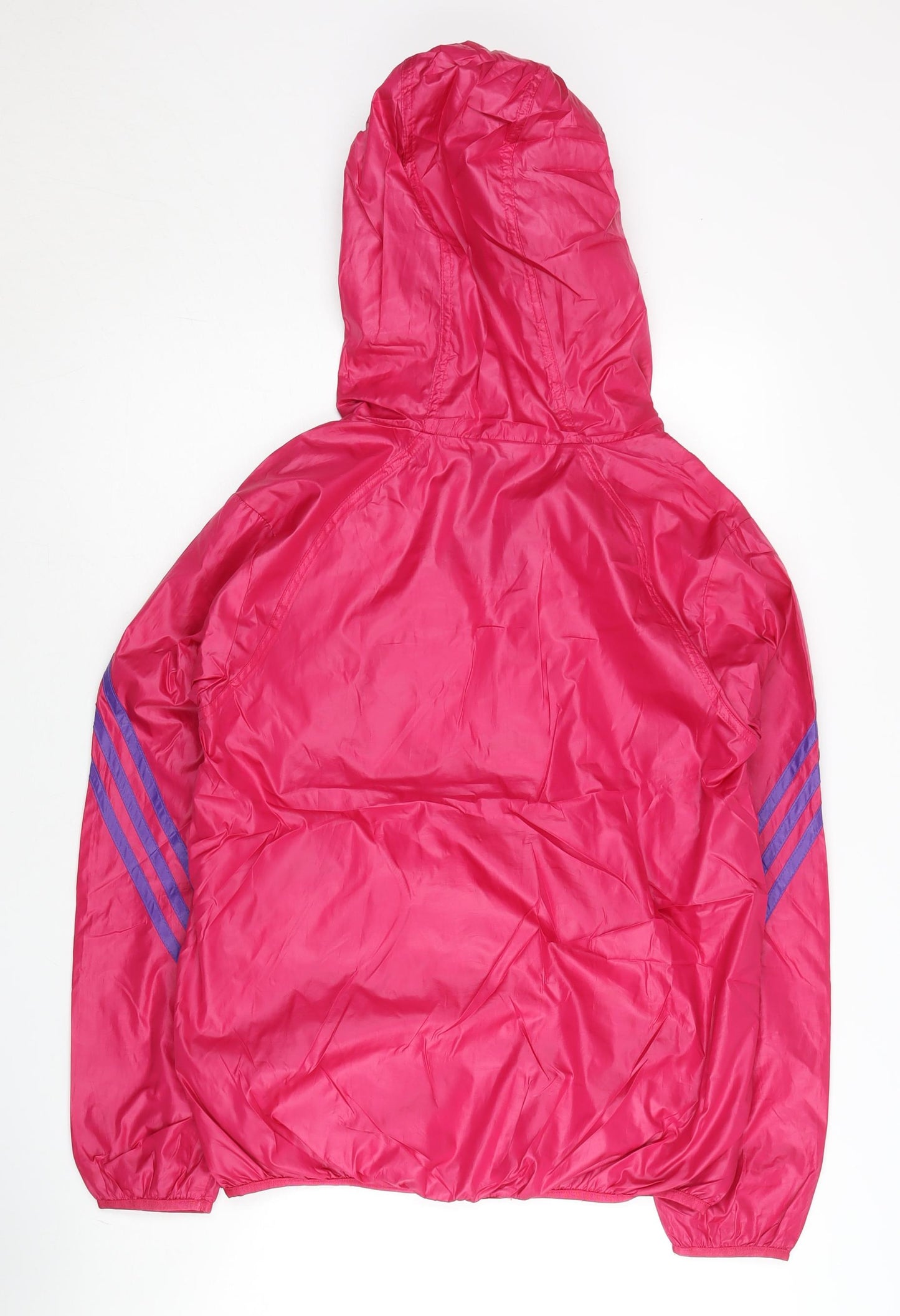 Adidas Womens Pink Size 10 Windbreaker Jacket Hooded Full Zip