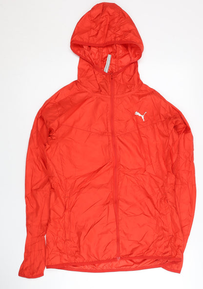 Puma Women Red Windbreaker Jacket Lightweight Hooded L