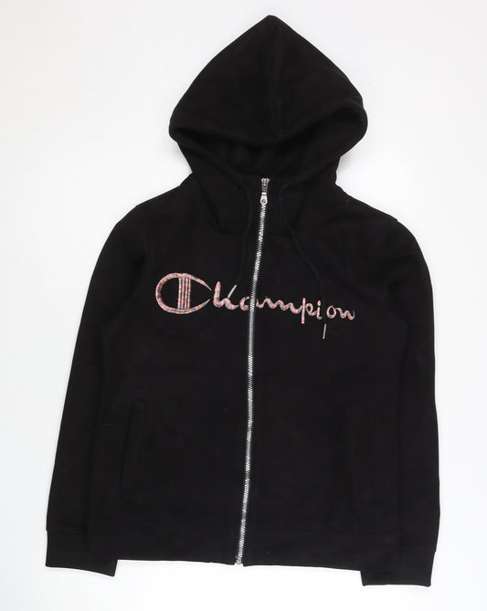 Champion Womens Black Medium Full Zip Hoodie Cotton Logo