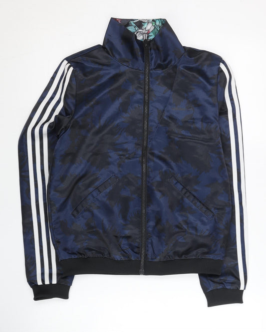 Adidas Women Blue Size 8 Track Jacket Floral Sportswear Polyester