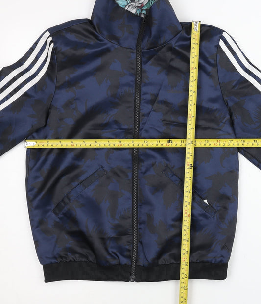 Adidas Women Blue Size 8 Track Jacket Floral Sportswear Polyester
