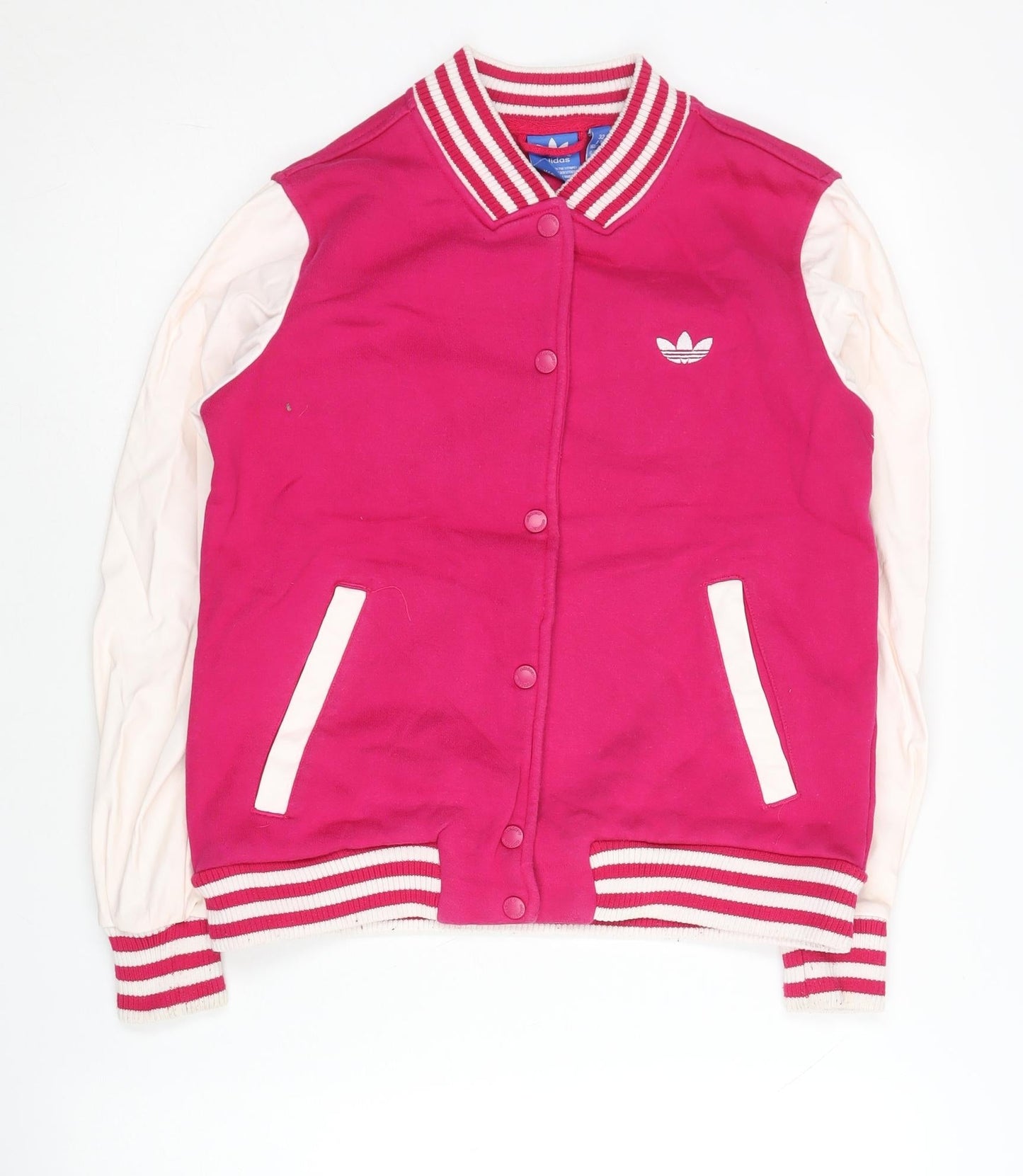 Adidas Womens Pink Varsity Jacket Size 6 Cotton Blend Sports Casual