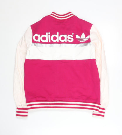 Adidas Womens Pink Varsity Jacket Size 6 Cotton Blend Sports Casual