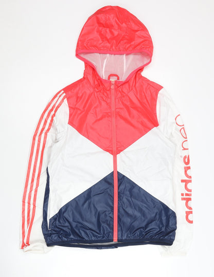 Adidas Womens Multicoloured Size 12 Windbreaker Jacket Hooded