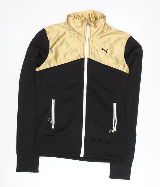 Puma Womens Black Gold Track Jacket L Full Zip Polyester Sportswear