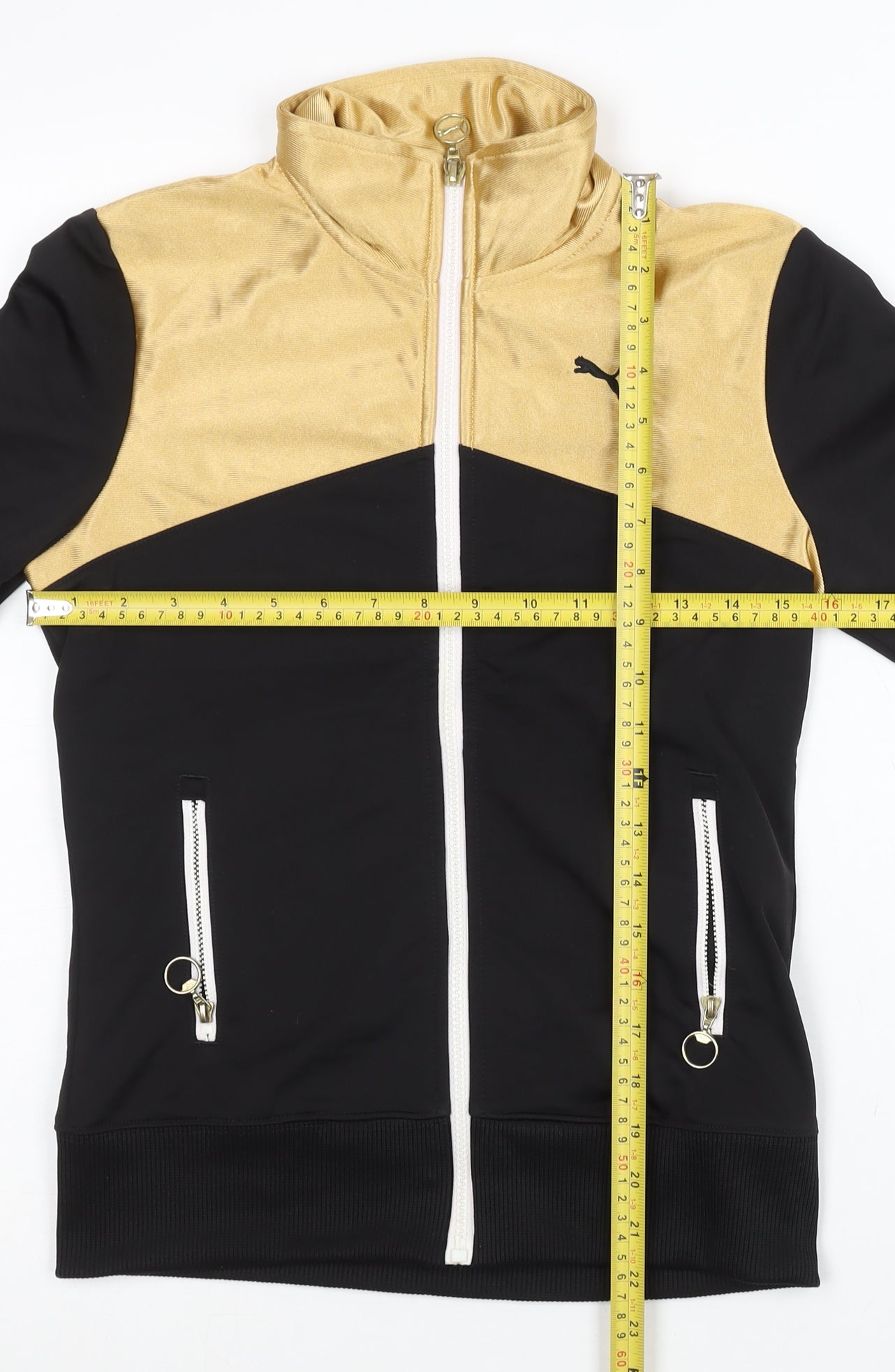 Puma Womens Black Gold Track Jacket L Full Zip Polyester Sportswear