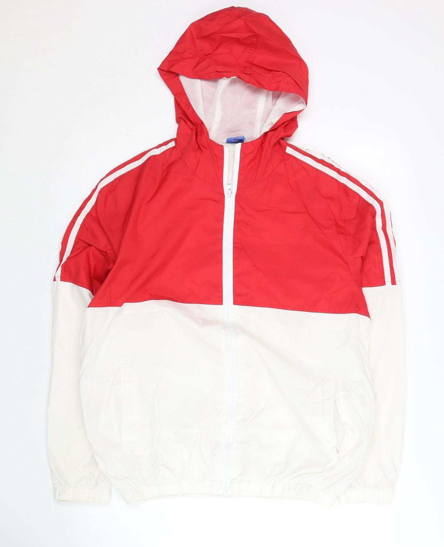 Adidas Womens Red White XL Windbreaker Jacket Hooded Sports