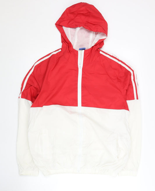 Adidas Womens Red White XL Windbreaker Jacket Hooded Sports
