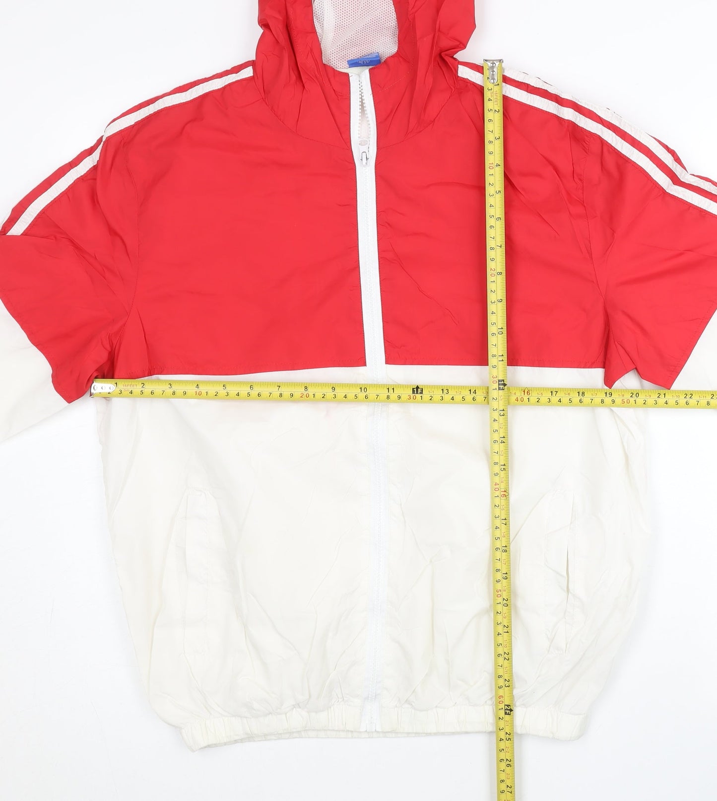 Adidas Womens Red White XL Windbreaker Jacket Hooded Sports