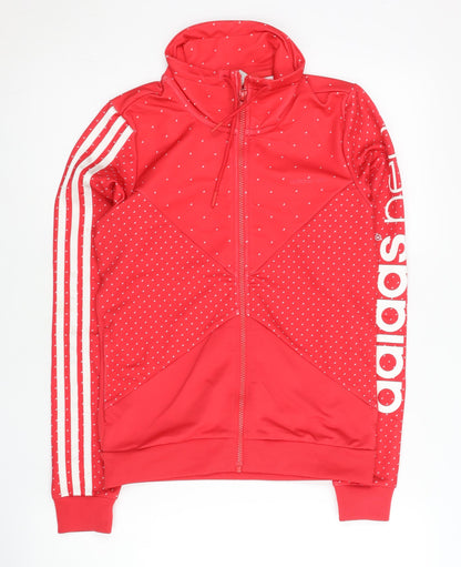 Adidas Women’s Red Polka Dot Track Jacket Size 8 Full Zip Hoodie