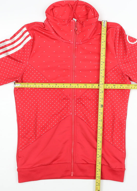 Adidas Women’s Red Polka Dot Track Jacket Size 8 Full Zip Hoodie