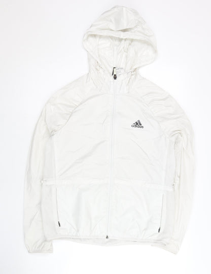 Adidas Womens White Size 10 Windbreaker Jacket Hooded Lightweight