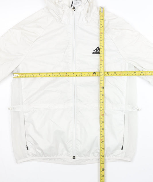 Adidas Womens White Size 10 Windbreaker Jacket Hooded Lightweight