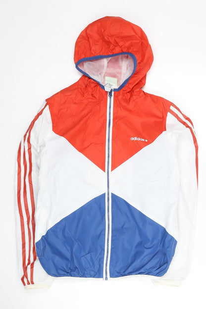Adidas Women’s Blue Red White Windbreaker Jacket M Hooded Sportswear