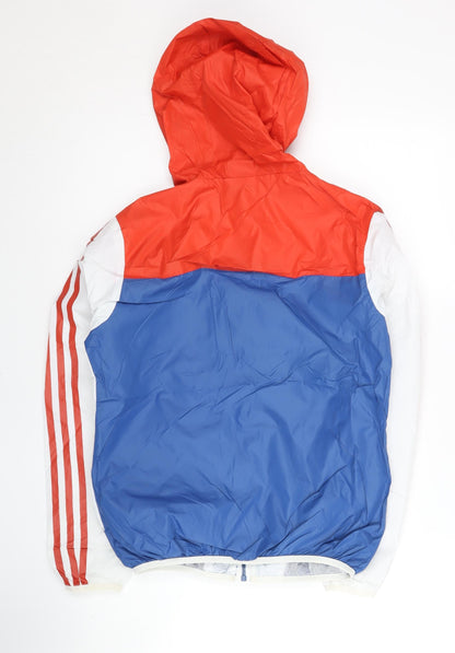 Adidas Women’s Blue Red White Windbreaker Jacket M Hooded Sportswear