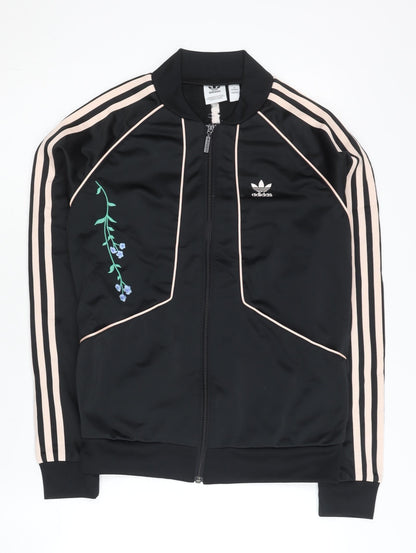 Adidas Womens Black Floral Track Jacket Size 8 Full Zip Polyester