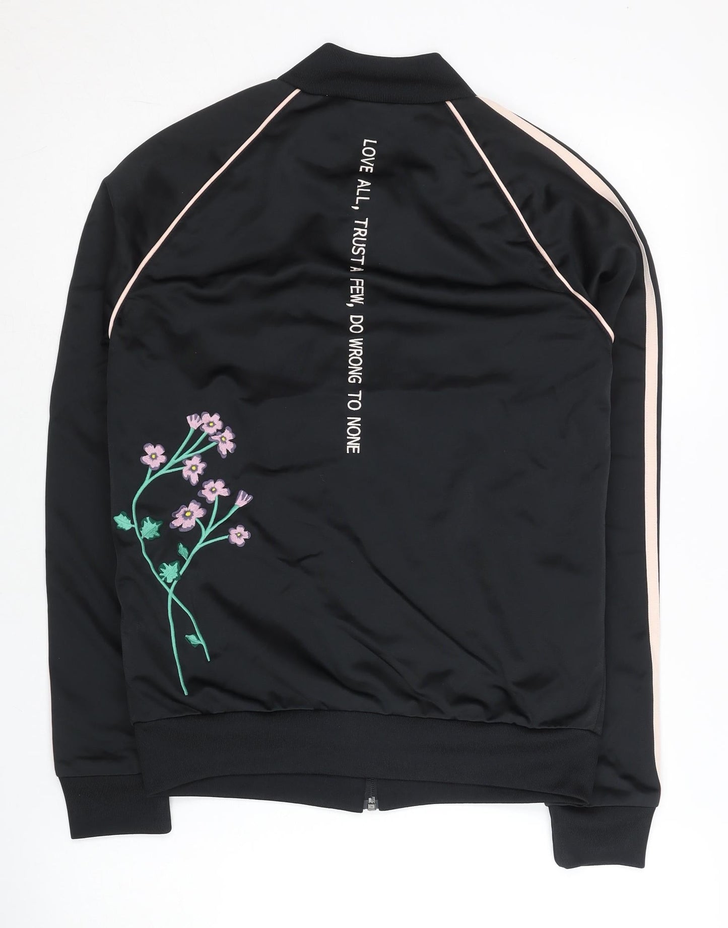 Adidas Womens Black Floral Track Jacket Size 8 Full Zip Polyester