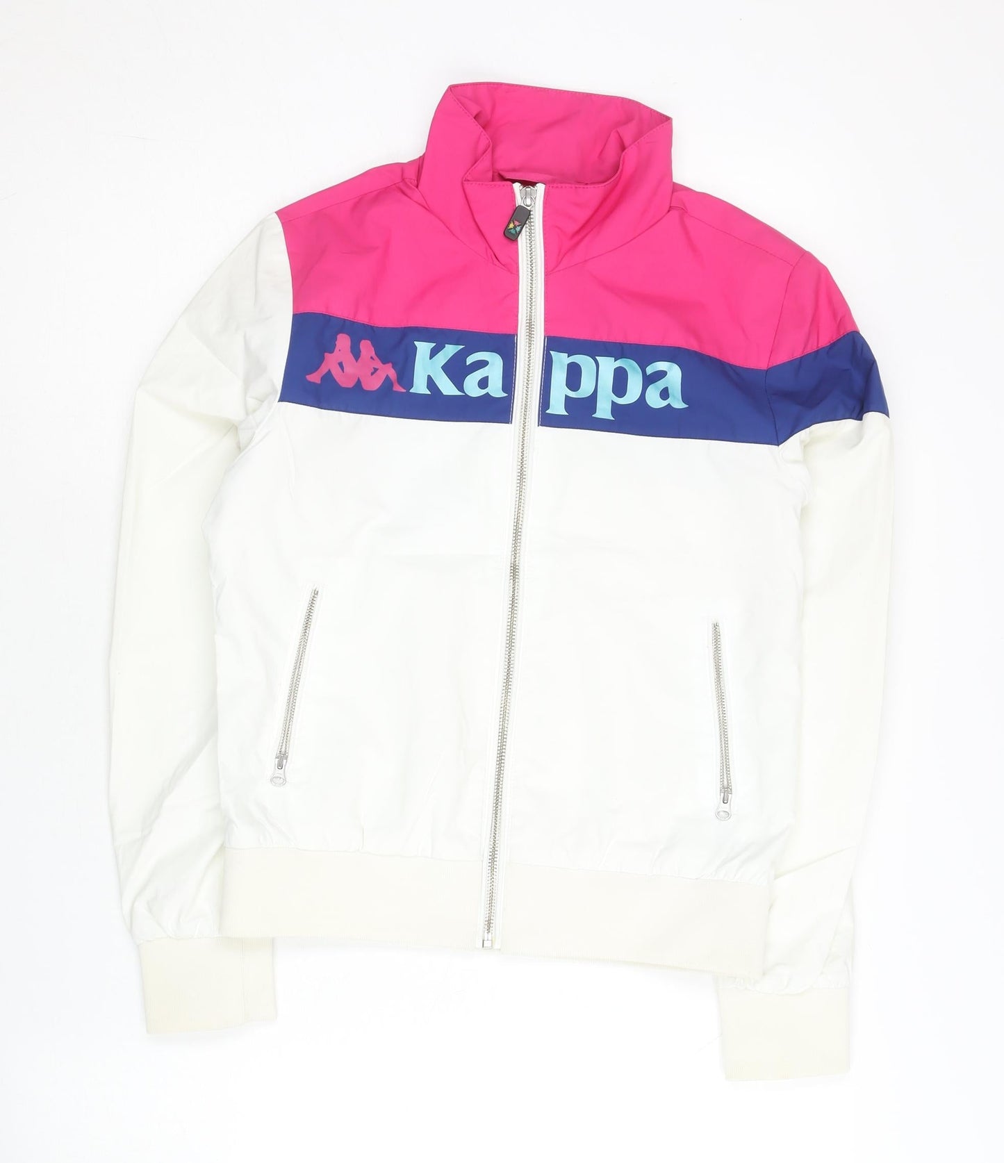 Kappa Womens Track Jacket Size 8 White Pink Blue Colourblock Full Zip