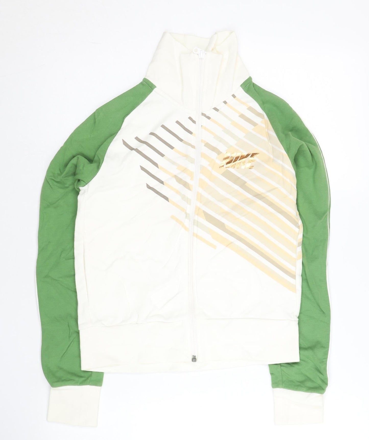 Nike Women’s Green White Gold Track Jacket M Cotton Full Zip