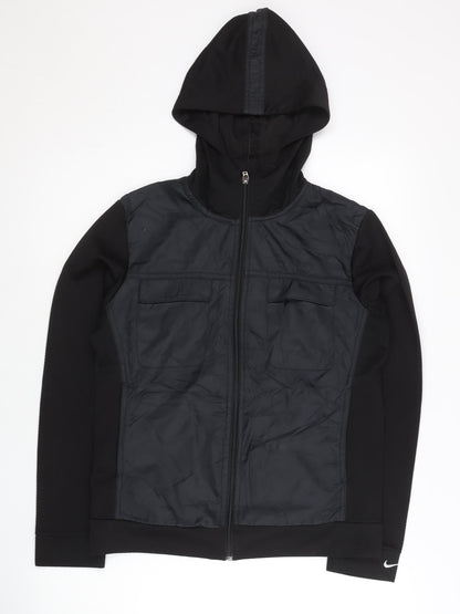 Nike Women Black L Track Jacket Hooded Full Zip Running Sportswear