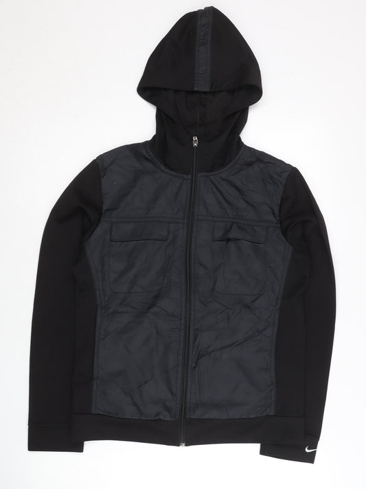 Nike Women Black L Track Jacket Hooded Full Zip Running Sportswear