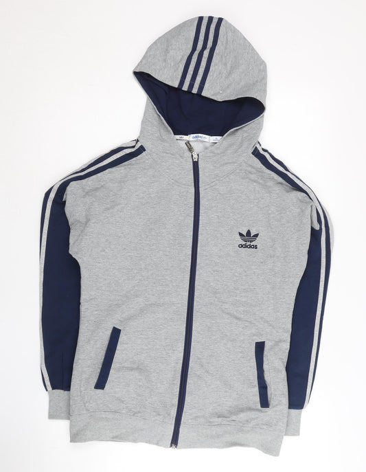 Adidas Womens Grey Full Zip Hoodie Size 12 UK Cotton Sportswear