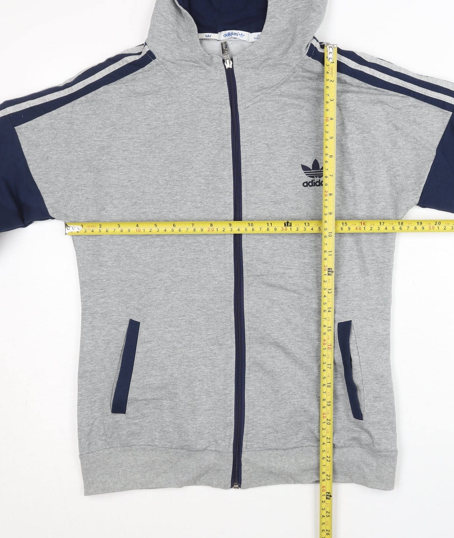 Adidas Womens Grey Full Zip Hoodie Size 12 UK Cotton Sportswear