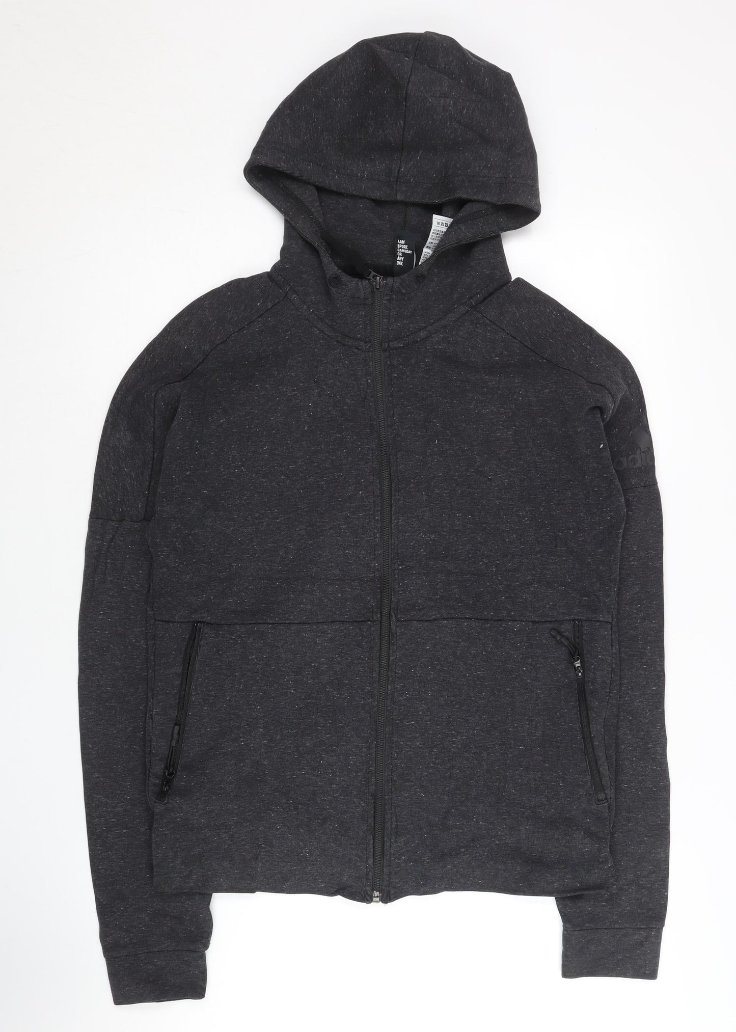 Adidas Womens Black Full Zip Hoodie Size 14 UK Cotton Blend