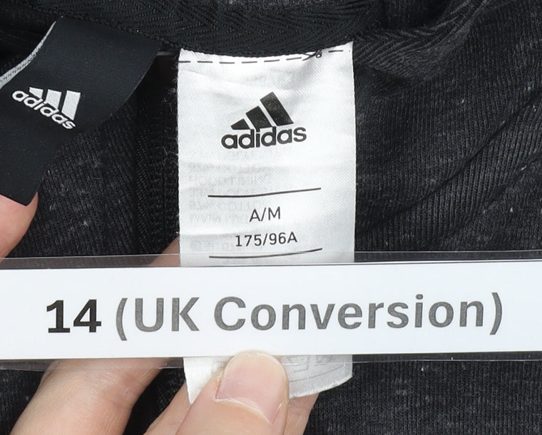 Adidas Womens Black Full Zip Hoodie Size 14 UK Cotton Blend