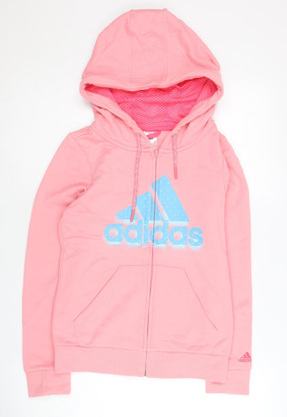 Adidas Women’s Pink Full Zip Hoodie Size 8 UK Sports Logo Sweatshirt