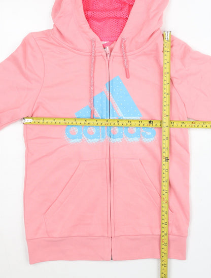 Adidas Women’s Pink Full Zip Hoodie Size 8 UK Sports Logo Sweatshirt