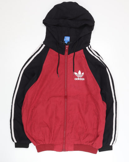 Adidas Women’s Red Black Track Jacket L Hooded Full Zip Sportswear