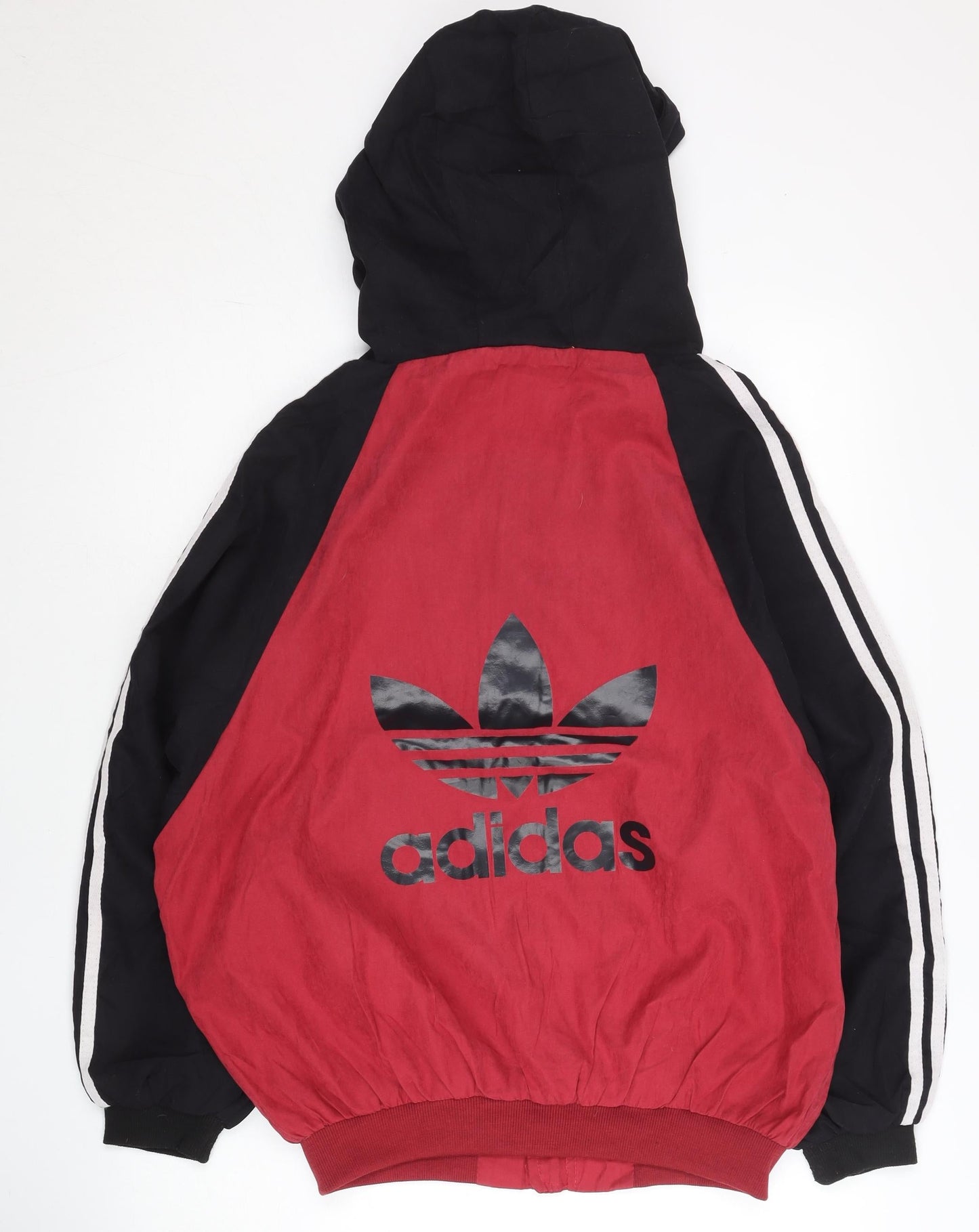Adidas Women’s Red Black Track Jacket L Hooded Full Zip Sportswear