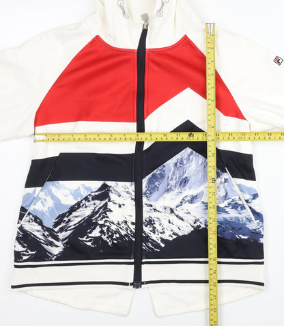 Fila Women’s White Track Jacket Size 8 Geometric Hooded Full Zip