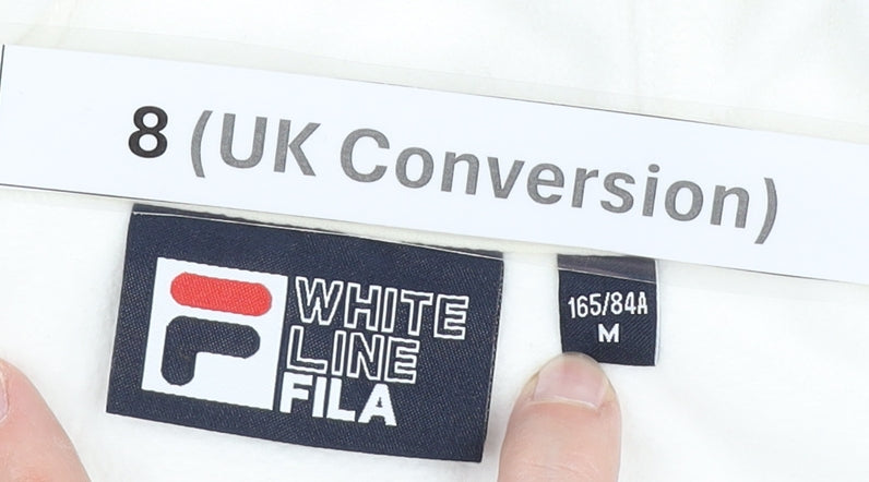 Fila Women’s White Track Jacket Size 8 Geometric Hooded Full Zip